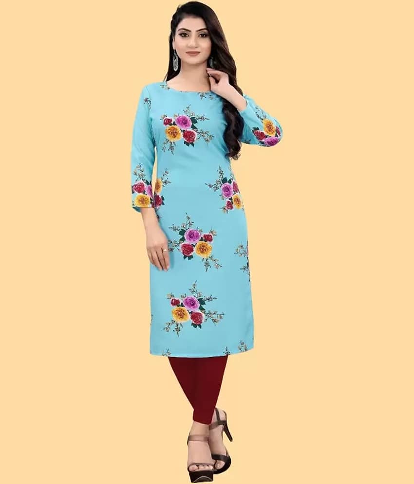 AK FASHION MALL Pack of 1 Crepe Printed Straight Women's Kurti - ( Multicolor )