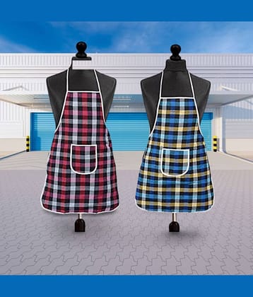CreadCraft Cotton Checks Kitchen Apron with 1 Center Pocket ( Pack of 2 )
