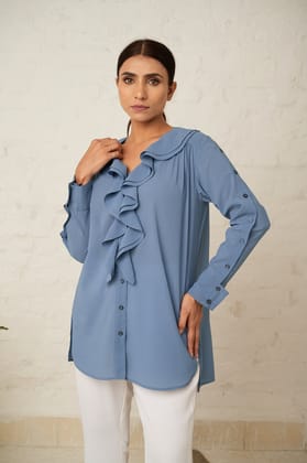 Ruffle Top-Cloudy Blue / XXS