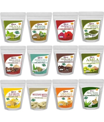 OEHB 12 IN 1 Combo Amla,Reetha,Shikakai,Bhringraj,Hibiscus,Brahmi,Indigo,Henna,Orange Peel,Lamon Peel,Multani Mitti and Aloevera Leaf Powder 600g(Each-50g)