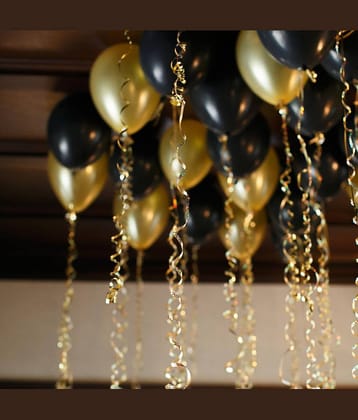 Zyozi Gold Black Metallic Balloons Latex Balloons 10 Inch Helium Balloons with Ribbon for Birthday Graduation Baby Shower Wedding Anniversary Party Decorations, (Pack of 22)