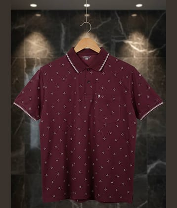 UNIBERRY Men Cotton Blend Regular Fit Printed Polo T Shirt ( Maroon )