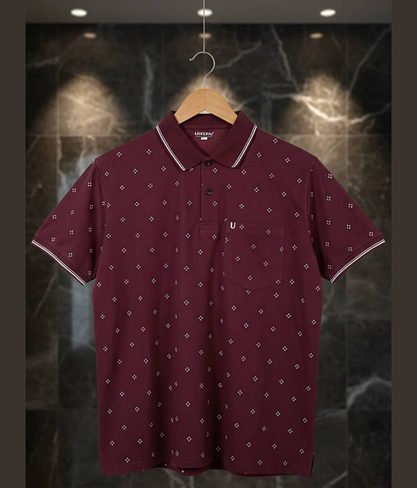 UNIBERRY Men Cotton Blend Regular Fit Printed Polo T Shirt ( Maroon )