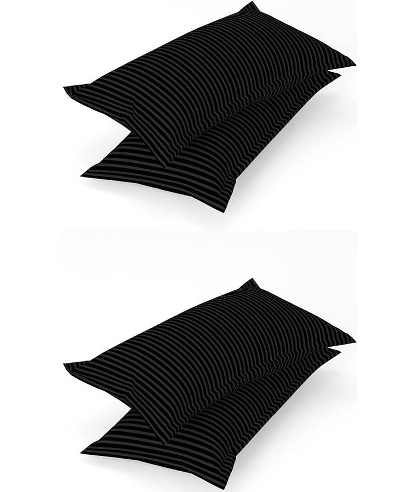 gharsaaz - Pack of 4 Poly Cotton Vertical Striped Standard Size Pillow Cover ( 68.58 cm(27) x 43.18 cm(17) ) - Black
