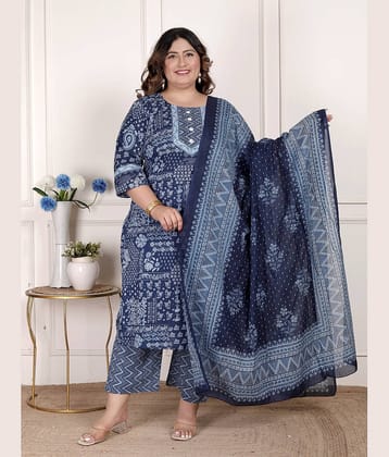 Swasti Women Cotton Printed Straight Kurti With Pants ( Blue )