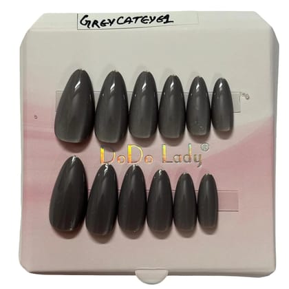 Premium Press-On Nails Set  Reusable False Nails Kit with Glue Tabs  Glossy Matte Artificial Nails for Women  Full Cover Nail Tips for Salon-Quality Manicure at Home  Multiple Shades Available (Grey)