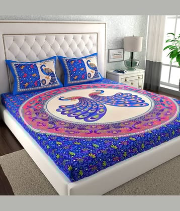 ABHACLOTHO Cotton 1 Double Bedsheet with 2 Pillow Covers ( Blue )