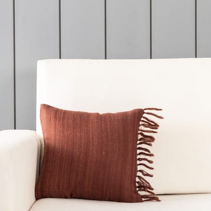 Handwoven Upcycled Chocolate Brown Wool & Oak Silk Cushion Cover - 12x12-Chocolate Brown / Wool & Oak Silk