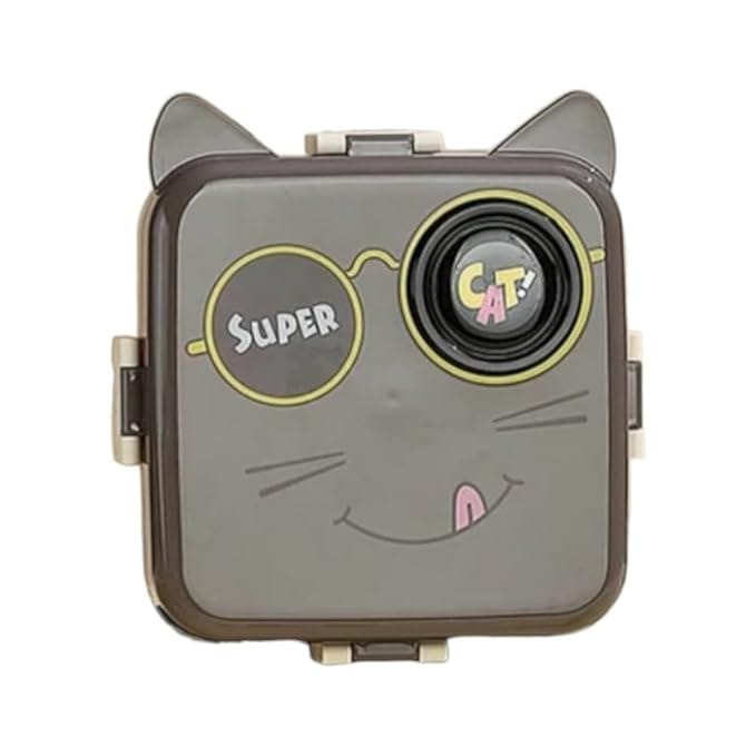 LittleStation Kids Bento Lunch Box with Cat Design, Suitable for Breakfast, Lunch, Snacks 1 Containers Lunch Box (1120 ml, Thermoware)