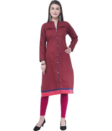 A R Silk - Maroon Cotton Women's Front Slit Kurti