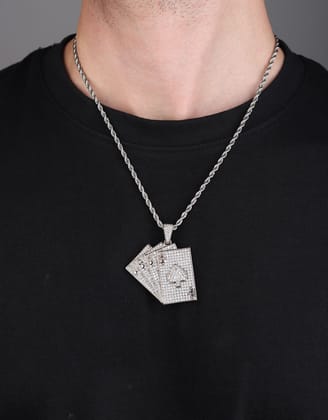 Playing Cards Iced Out Pendant (Sparkling Silver)-With Rope Chain 2.5mm / Sparkling Silver