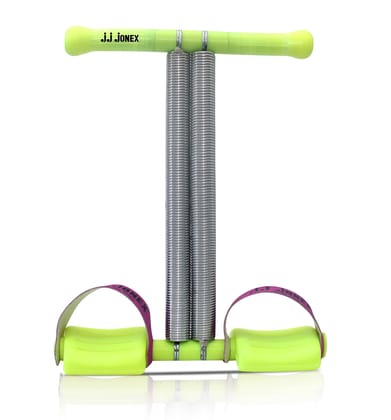 "JONEX Dual Spring Sit Up Pull Rope - Elastic Tension Fitness Foot Pedal Sit Up Equipment for Abdominal and Leg Exerciser, Tummy Trimmer, Sport Fitness (Made in India), Green"