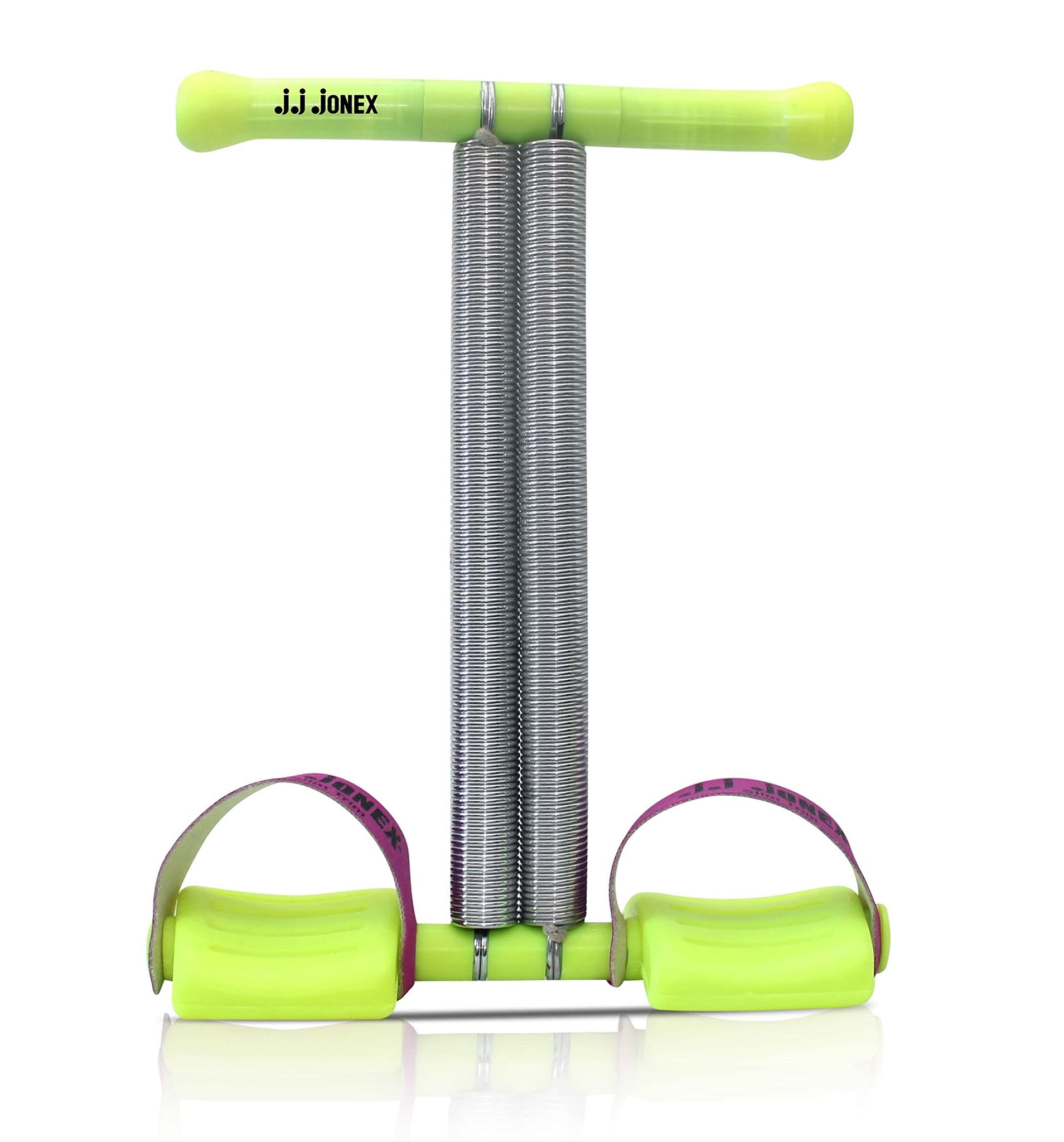 "JONEX Dual Spring Sit Up Pull Rope - Elastic Tension Fitness Foot Pedal Sit Up Equipment for Abdominal and Leg Exerciser, Tummy Trimmer, Sport Fitness (Made in India), Green"