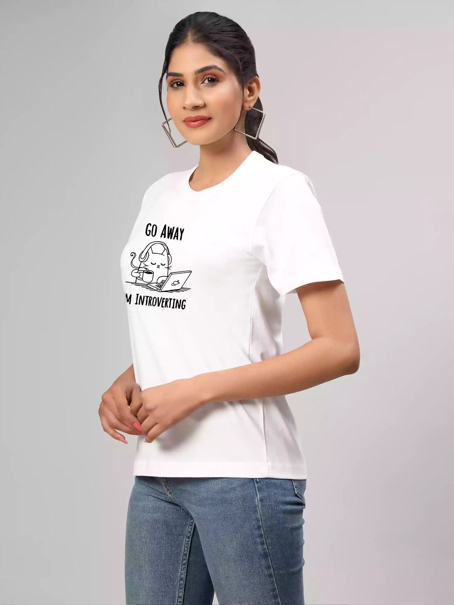 Introverting - Himkar Unisex Graphic Printed White T-shirt-S-36