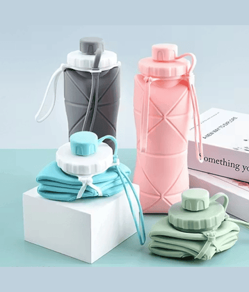SKYVILLA ™ Foldable 600ML Silicone Water Bottle Multicolour Silicone Water Bottle 610 mL ( Set of 1 )