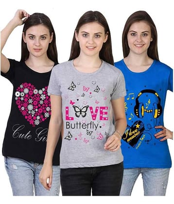 MIST N FOGG Women Cotton Printed Regular Fit Round Neck T-Shirt ( Multi Color )