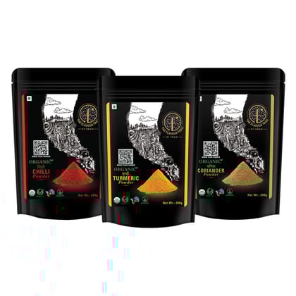 The Flavour Trail CTC Spice Combo - Sustainably farmed Red Chilli Powder + Organic - Turmeric Powder, Coriander Powder, 200 GMS Each | Organically Farmed | Pesticide-Free "