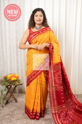 Exclusive Odisha Ikkat Hazaar Buti Cotton Saree- Yellow