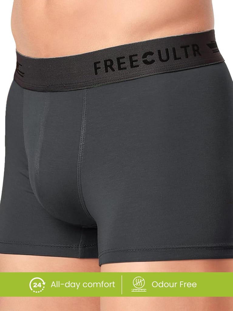 FREECULTR Men's Underwear Anti Bacterial Micromodal Airsoft Trunk - Non Itch No Chaffing Sweat Proof - Pack of 1-Ash Grey