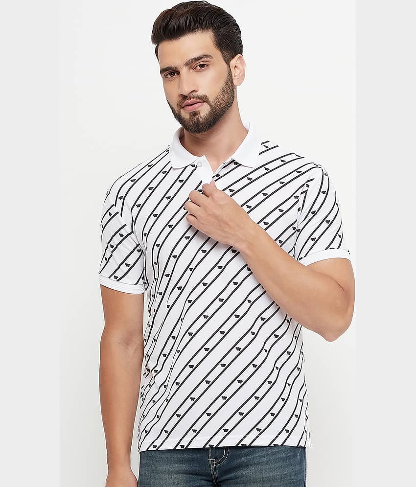 GET GOLF Pack of 1 Cotton Blend Regular Fit Striped Half Sleeves Men's Polo T Shirt ( White )