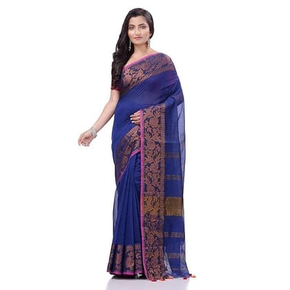 TANTLOOM Women's Traditional Woven Design Copper Rose Work Handloom Cotton Silk Saree