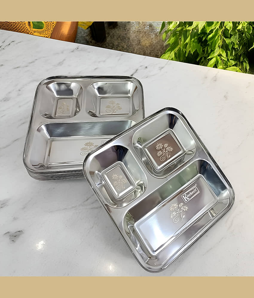 kitchrox 12 Pcs Stainless Steel Silver Partition Plate
