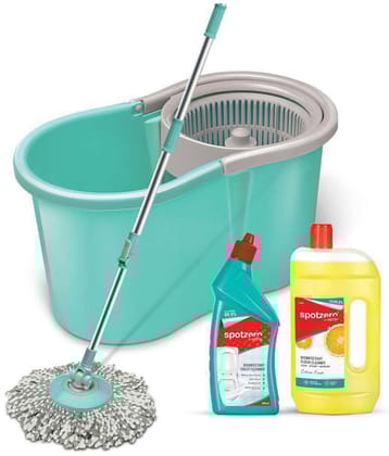 Spotzero By Milton Mini Mop Cleaning Kit Set-(Disinfectant Toilet Cleaner 1 pc x 500 ml, Disinfectant Floor Cleaner 1 pc x 500 ml) - Sea Green