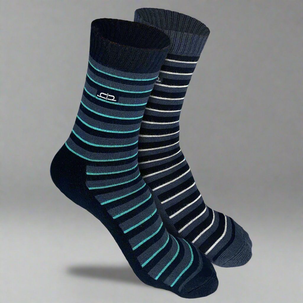 Bamboo Men Crew Socks (Stripes) - 2 Pairs-Black | Grey