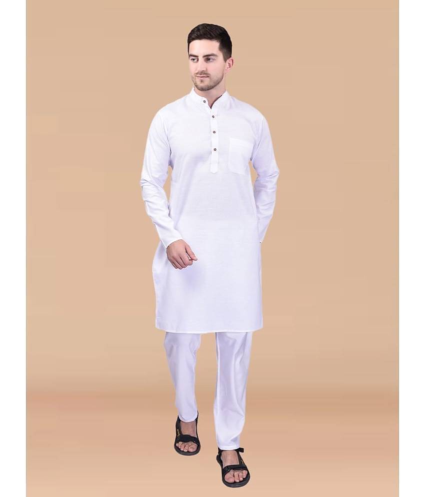 PRINTCULTR White Cotton Regular Fit Men's Kurta Pyjama Set ( Pack of 1 )