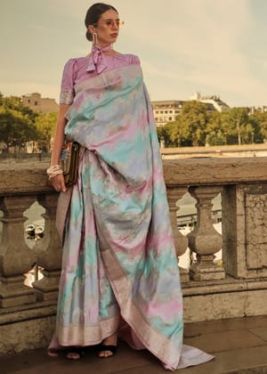 Multicolor Woven Rangkat Banarasi Silk Saree