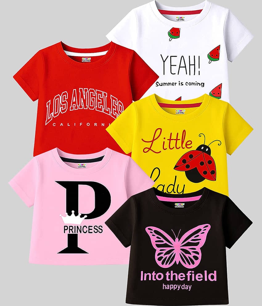 Kuchipoo Pack of 5 Girls Cotton Blend T-Shirt ( Multicolor 4 )