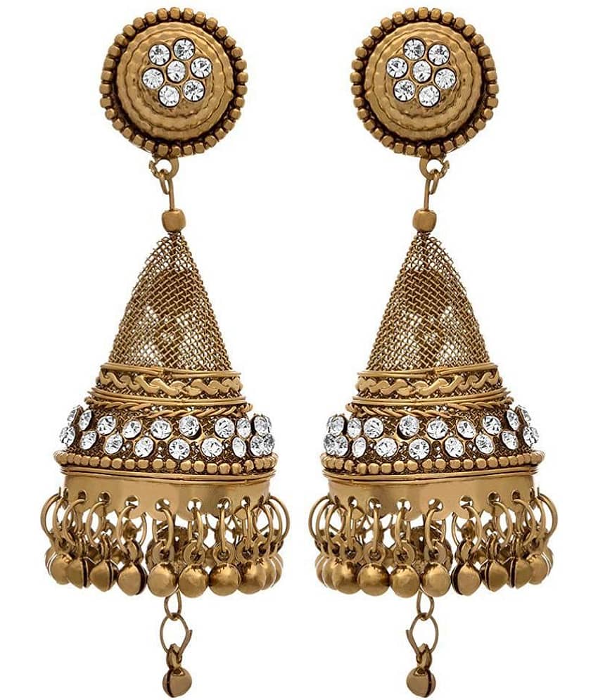JFL- Traditional Ethnic Exquisite Crafted Jali Cone shape jhumka Earring with Austrian Diamonds for Women & Girls