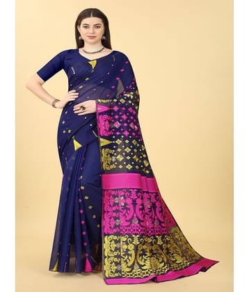NENCY FASHION Banarasi Silk Printed Saree With Unstitched Blouse Piece ( SkyBlue )