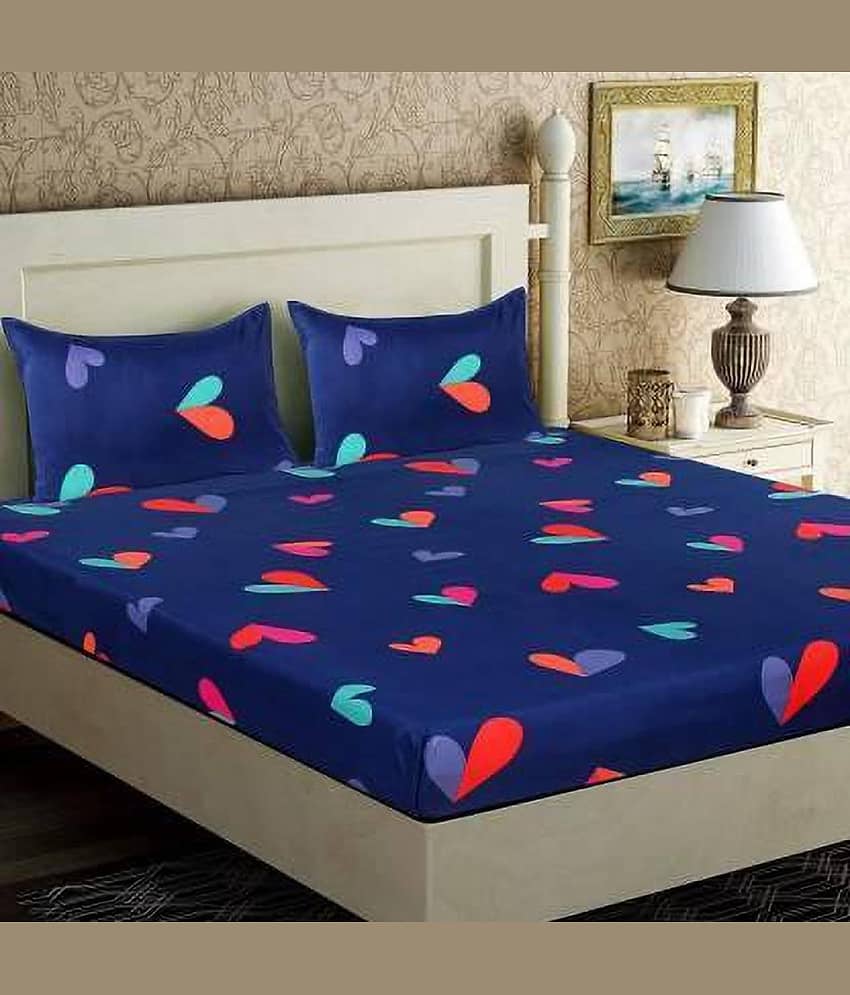 Neekshaa Glace Cotton 1 Double Bedsheet with 2 Pillow Covers ( Blue )
