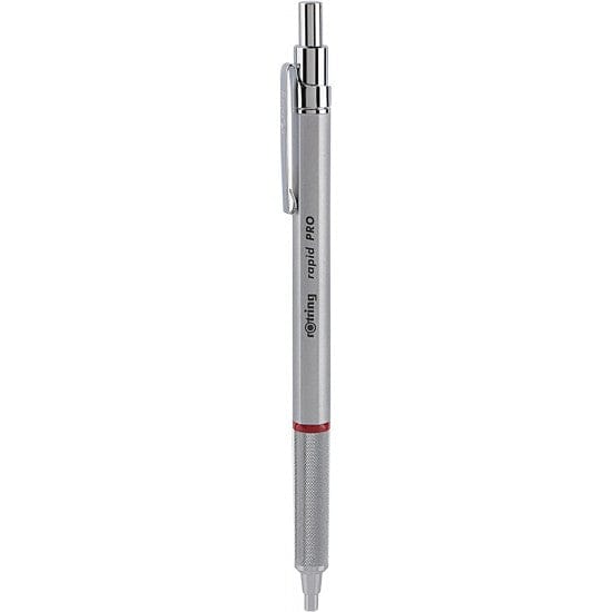 Rotring Rapid Pro Silver Retractable Ball Point Pen,Metal Body,Hexagonal Barrel,Push-Button Cap,Non-Slip Metal Knurled Grip.