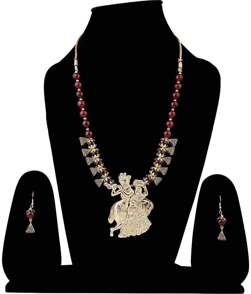 Sunhari Jewels Maroon Alloy Necklace Set ( Pack of 1 )