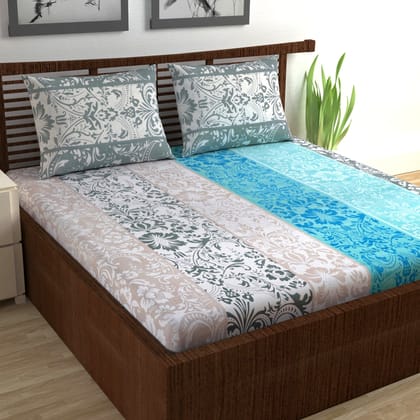 Grey and Blue Floral Bedsheet For Double Bed-Double / Air Blue / ME1132