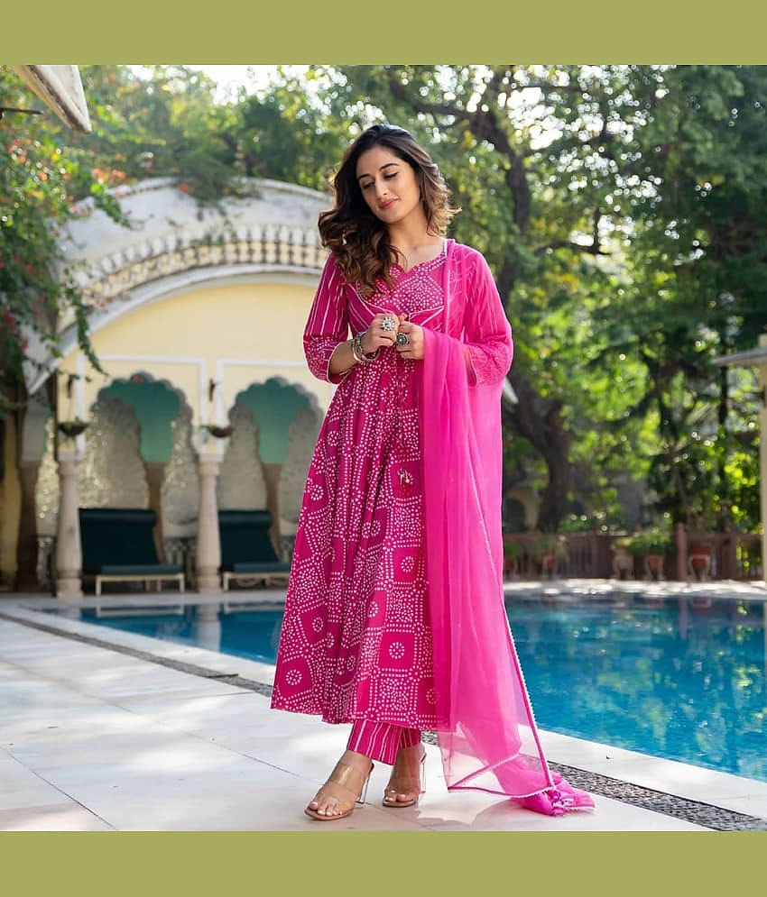 Royal Export Cotton Blend Printed Kurti With Pants Women's Stitched Salwar Suit - Pink ( Pack of 1 )