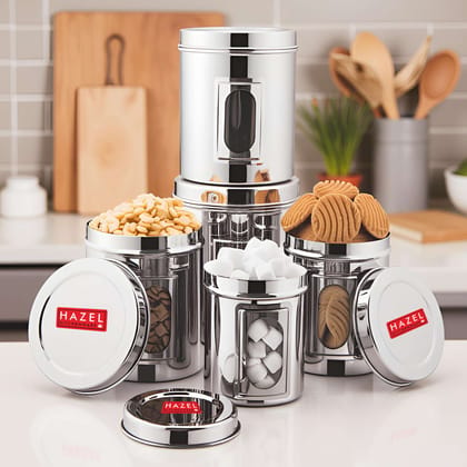 HAZEL Steel Kitchen Air Tight Tranparent Containers for Storage (1000 ML to 2850 ML, Set of 5) HAZEL Steel Kitchen Air Tight Tranparent Containers for Storage (1000 ML to 2850 ML, Set of 5)
