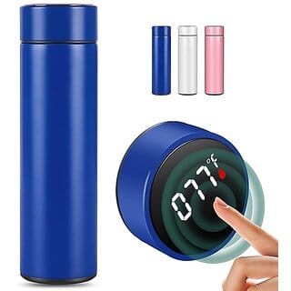 LONEASY Grade Stainless Steel Sports Water Bottle With Led Temperature Display,Double Wall Vacuum Insulated Water Bottle, Stay Hot For 24 Hrs,Cold For 24 Hrs (Blue), 500 Milliliters