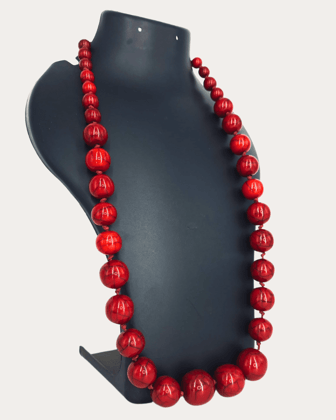 Ball Beaded Long Necklace For Women-Red