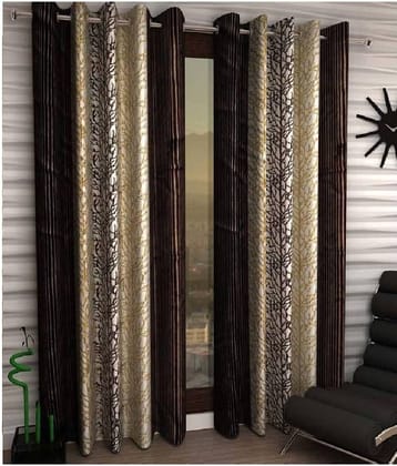Phyto Home Floral Semi-Transparent Eyelet Door Curtain 7 ft Pack of 2 -Brown