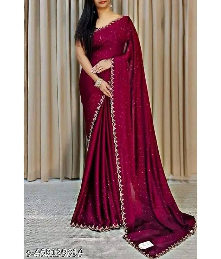 Gullak Georgette Embellished Saree With Unstitched Blouse Piece ( Maroon )