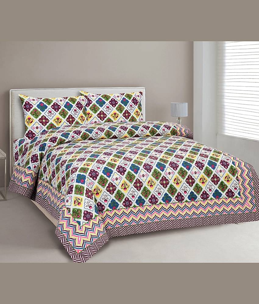 CLOTHORO Cotton 1 Double King Bedsheet with 2 Pillow Covers ( Multicolor )