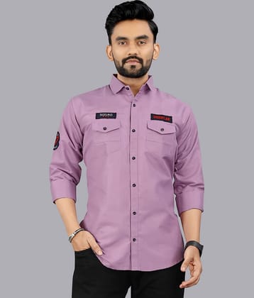 Greenflair Cotton Blend Regular Fit Embroidered Full Sleeves Men's Casual Shirt - Lavender ( Pack of 1 )