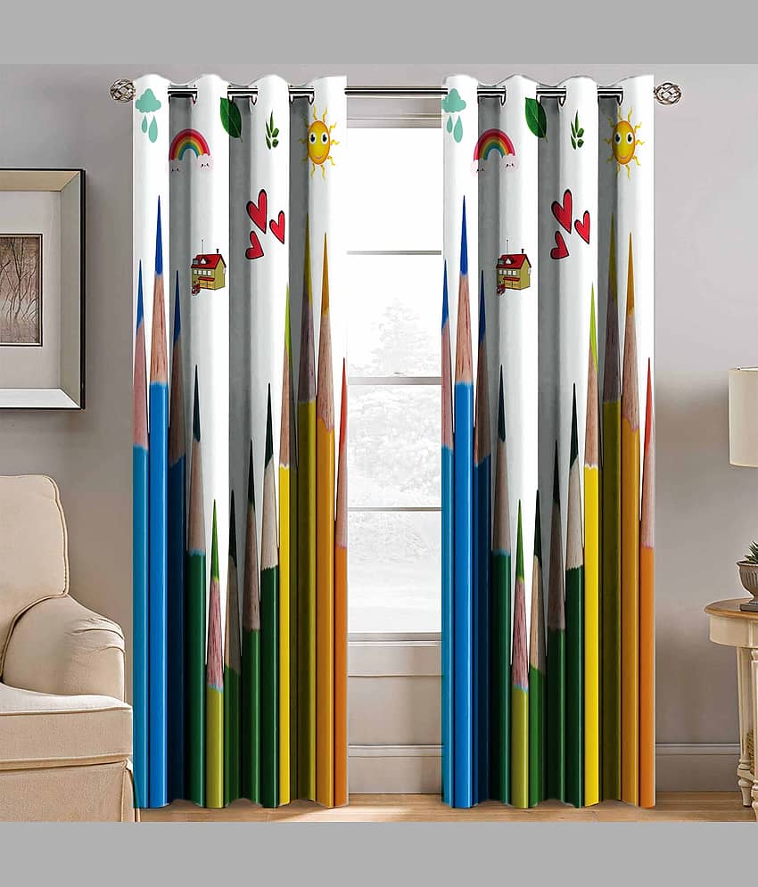 BELLA TRUE Printed Semi-Transparent Eyelet Curtain 5 ft Pack of 2 Multicolor