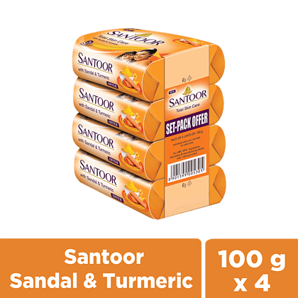 Santoor Sandal & Turmeric Bath Soap For Younger Looking & Glowing Skin, 100 G (Pack Of 4)