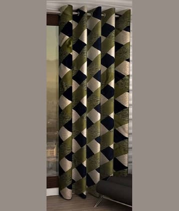 N2C Home Vertical Striped Semi-Transparent Eyelet Curtain 9 ft ( Pack of 1 ) - Green