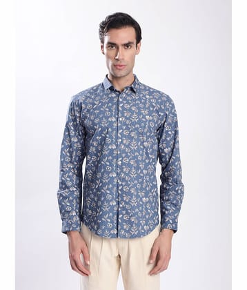 IVOC 100% Cotton Slim Fit Printed Full Sleeves Men's Casual Shirt - Blue ( Pack of 1 )