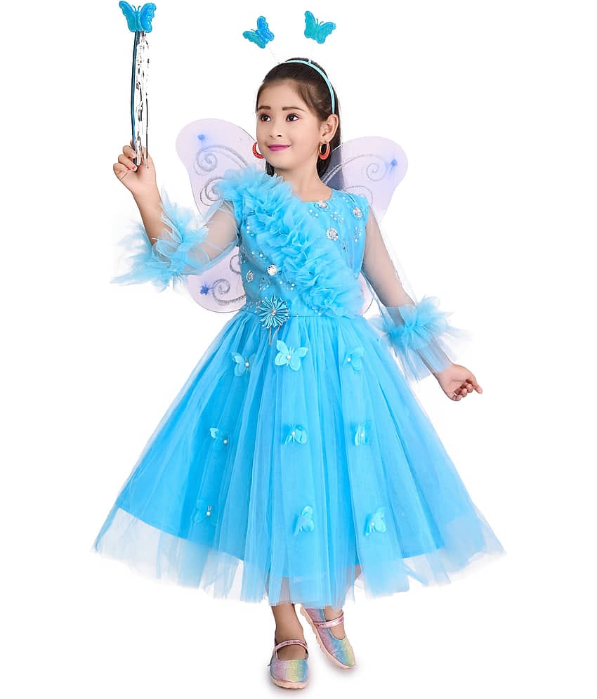 DS DRESSES Net Gown For Girls ( Pack of 1 , Blue )